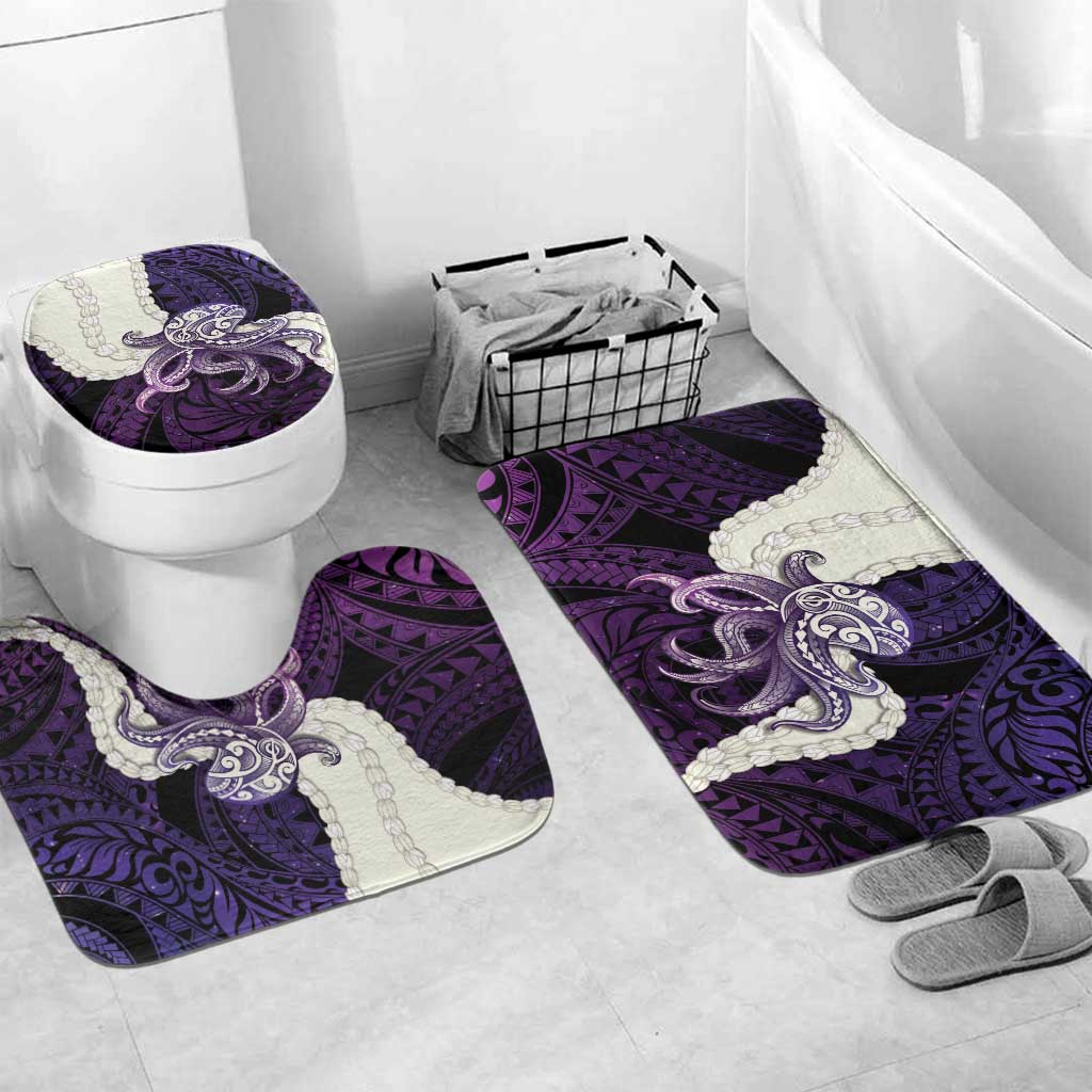 Purple Galaxy Polynesia Tribal Octopus Tattoo Bathroom Set Pikake Lei Polynesian Pattern LT14 Mat Set Only (3 pcs) One Size Purple - Polynesian Pride