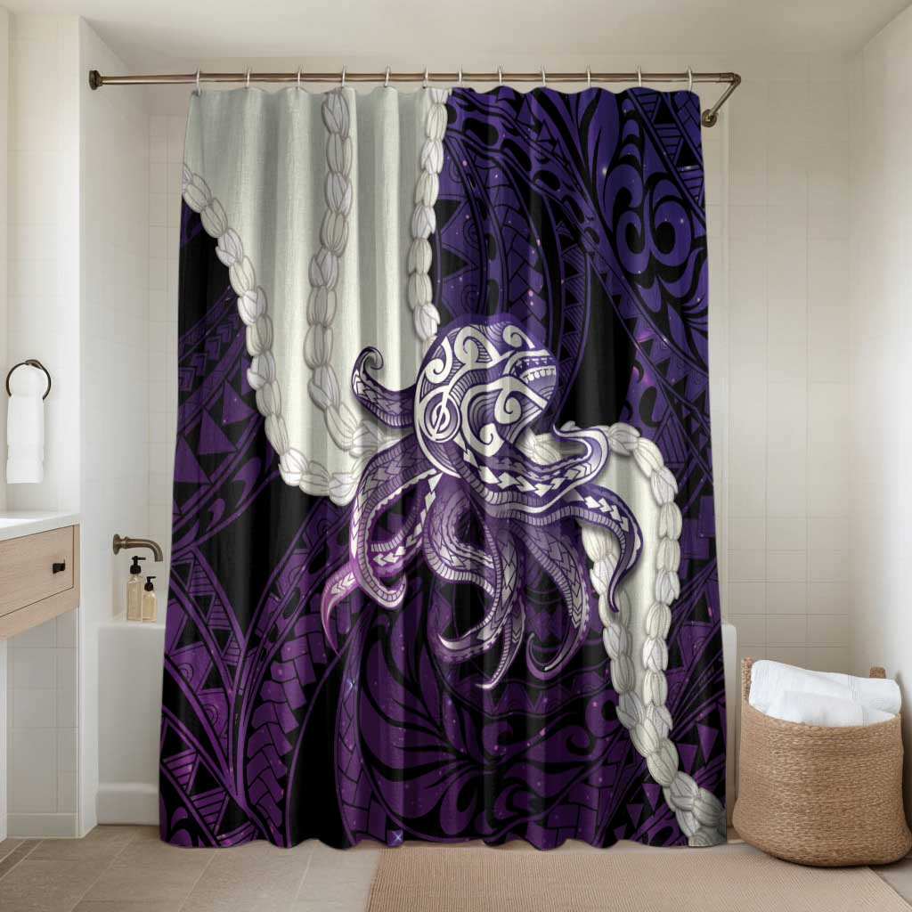 Purple Galaxy Polynesia Tribal Octopus Tattoo Bathroom Set Pikake Lei Polynesian Pattern LT14 Shower Curtain Only Purple - Polynesian Pride