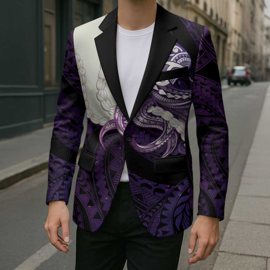 Purple Galaxy Polynesia Tribal Octopus Tattoo Blazer Pikake Lei Polynesian Pattern LT14 - Polynesian Pride