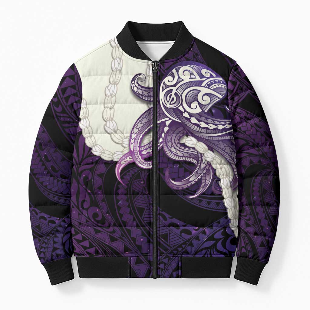 Purple Galaxy Polynesia Tribal Octopus Tattoo Bomber Puffer Jacket Pikake Lei Polynesian Pattern LT14 Unisex Purple - Polynesian Pride