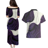 Purple Galaxy Polynesia Tribal Octopus Tattoo Couples Matching Puletasi and Hawaiian Shirt Pikake Lei Polynesian Pattern LT14 - Polynesian Pride