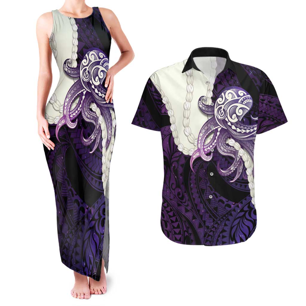 Purple Galaxy Polynesia Tribal Octopus Tattoo Couples Matching Tank Maxi Dress and Hawaiian Shirt Pikake Lei Polynesian Pattern LT14 Purple - Polynesian Pride