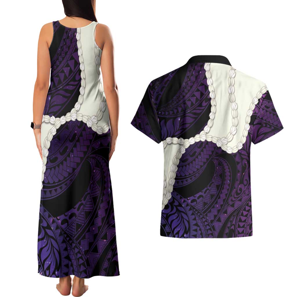 Purple Galaxy Polynesia Tribal Octopus Tattoo Couples Matching Tank Maxi Dress and Hawaiian Shirt Pikake Lei Polynesian Pattern LT14 - Polynesian Pride