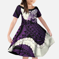 Purple Galaxy Polynesia Tribal Octopus Tattoo Family Matching Long Sleeve Bodycon Dress and Hawaiian Shirt Pikake Lei Polynesian Pattern