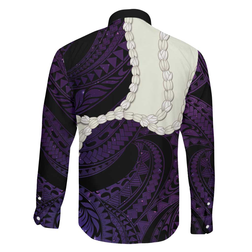 Purple Galaxy Polynesia Tribal Octopus Tattoo Family Matching Off The Shoulder Long Sleeve Dress and Hawaiian Shirt Pikake Lei Polynesian Pattern