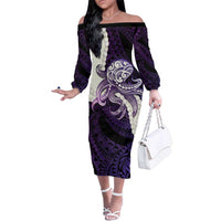 Purple Galaxy Polynesia Tribal Octopus Tattoo Family Matching Off The Shoulder Long Sleeve Dress and Hawaiian Shirt Pikake Lei Polynesian Pattern