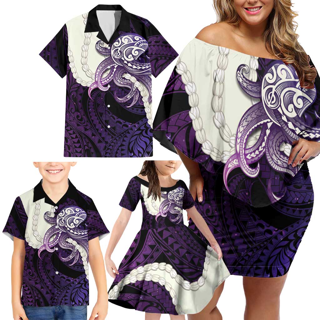 Purple Galaxy Polynesia Tribal Octopus Tattoo Family Matching Off Shoulder Short Dress and Hawaiian Shirt Pikake Lei Polynesian Pattern LT14 - Polynesian Pride