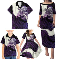 Purple Galaxy Polynesia Tribal Octopus Tattoo Family Matching Puletasi and Hawaiian Shirt Pikake Lei Polynesian Pattern LT14 - Polynesian Pride