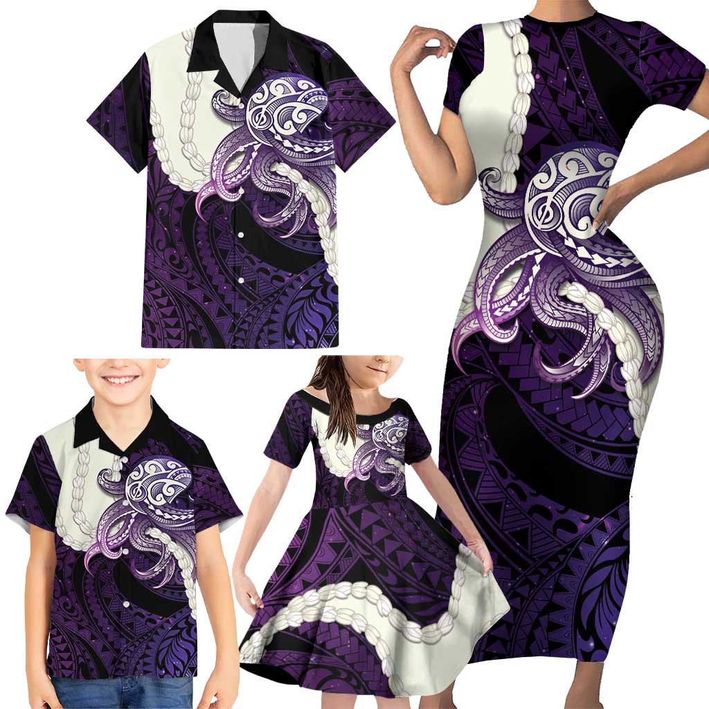 Purple Galaxy Polynesia Tribal Octopus Tattoo Family Matching Short Sleeve Bodycon Dress and Hawaiian Shirt Pikake Lei Polynesian Pattern LT14 - Polynesian Pride
