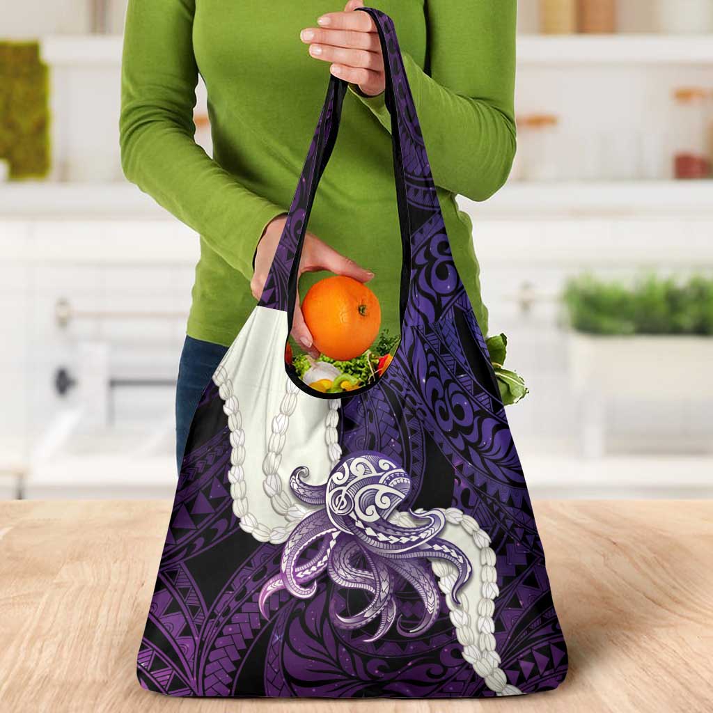 Purple Galaxy Polynesia Tribal Octopus Tattoo Grocery Bag Pikake Lei Polynesian Pattern LT14 - Polynesian Pride