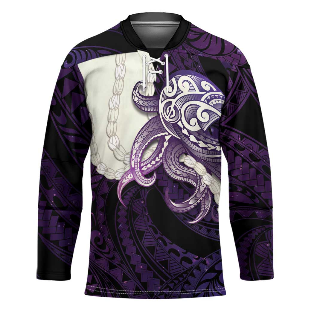 Purple Galaxy Polynesia Tribal Octopus Tattoo Hockey Jersey Pikake Lei Polynesian Pattern LT14 Unisex Purple - Polynesian Pride