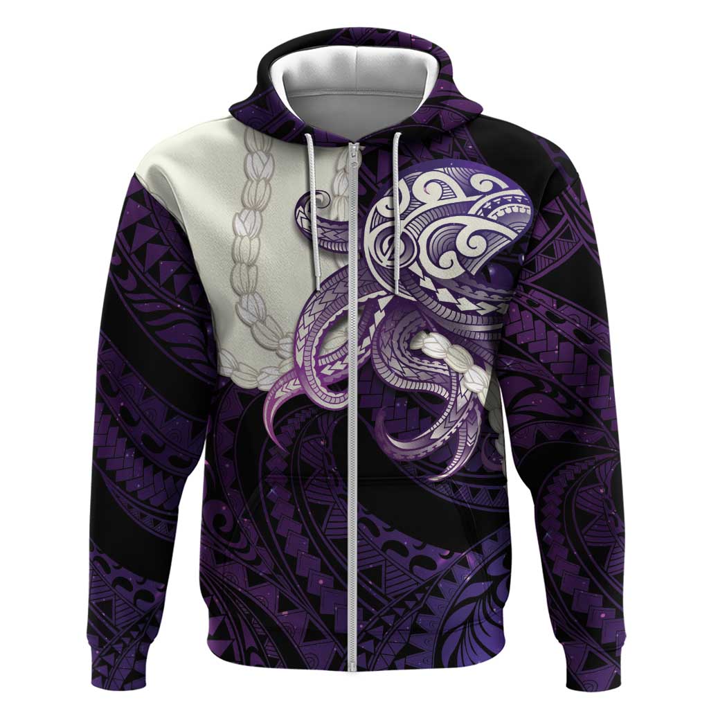 Purple Galaxy Polynesia Tribal Octopus Tattoo Hoodie Pikake Lei Polynesian Pattern LT14 Zip Hoodie Purple - Polynesian Pride