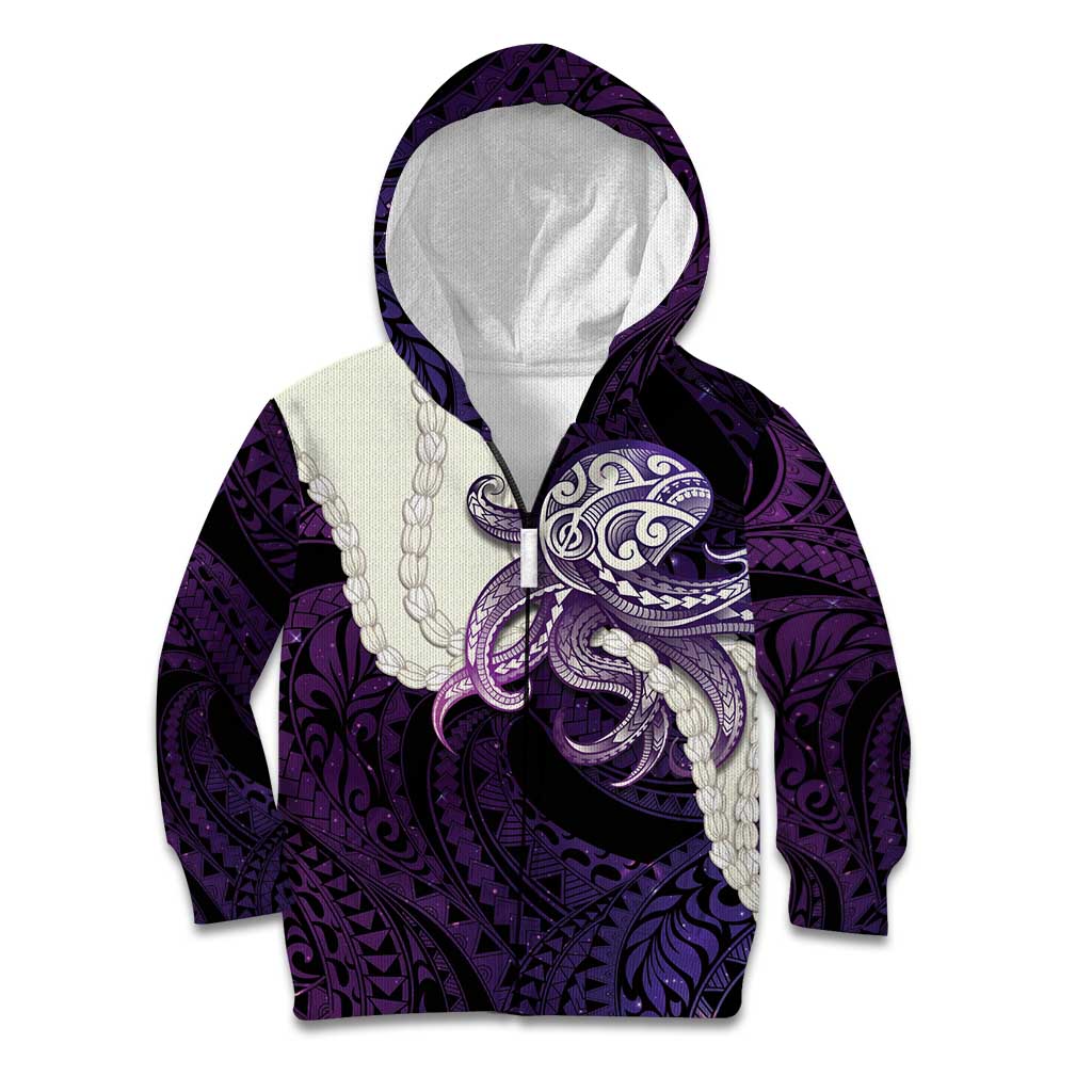 Purple Galaxy Polynesia Tribal Octopus Tattoo Kid Hoodie Pikake Lei Polynesian Pattern LT14 Zip Hoodie Purple - Polynesian Pride