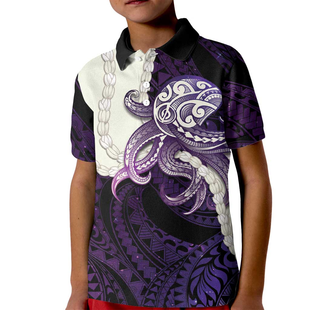 Purple Galaxy Polynesia Tribal Octopus Tattoo Kid Polo Shirt Pikake Lei Polynesian Pattern LT14 Kid Purple - Polynesian Pride