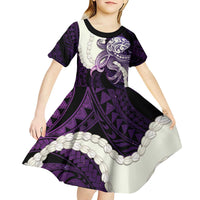 Purple Galaxy Polynesia Tribal Octopus Tattoo Kid Short Sleeve Dress Pikake Lei Polynesian Pattern LT14 - Polynesian Pride