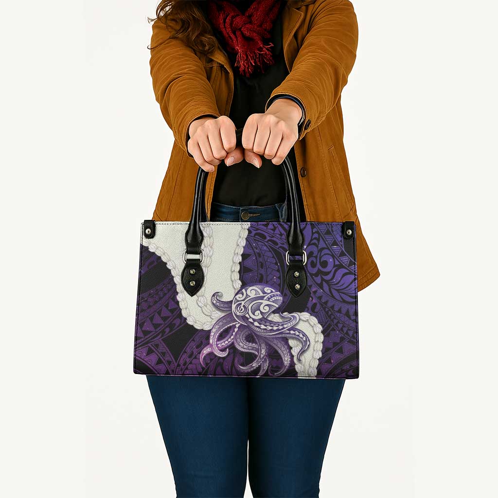 Purple Galaxy Polynesia Tribal Octopus Tattoo Leather Bag Pikake Lei Polynesian Pattern