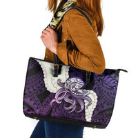 Purple Galaxy Polynesia Tribal Octopus Tattoo Leather Tote Bag Pikake Lei Polynesian Pattern LT14 Purple - Polynesian Pride