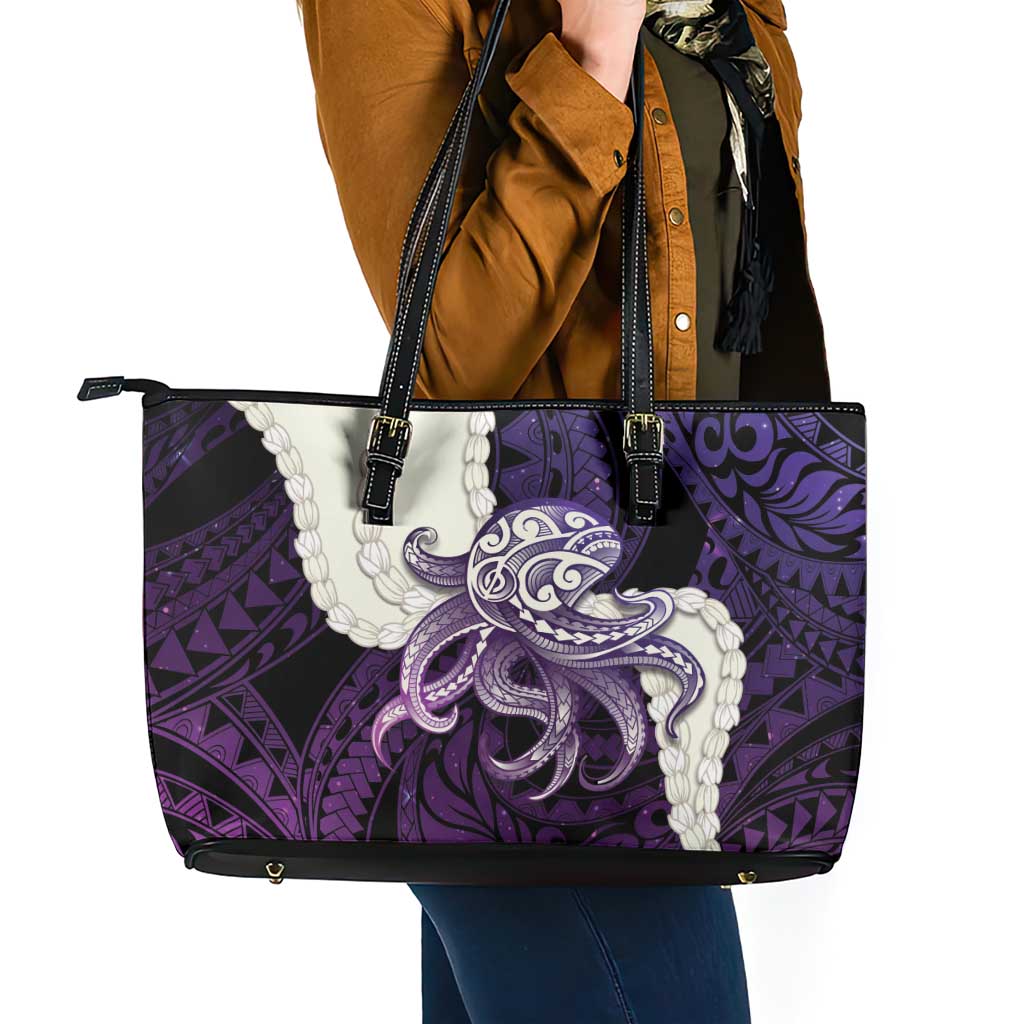 Purple Galaxy Polynesia Tribal Octopus Tattoo Leather Tote Bag Pikake Lei Polynesian Pattern LT14 - Polynesian Pride