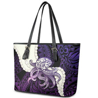 Purple Galaxy Polynesia Tribal Octopus Tattoo Leather Tote Bag Pikake Lei Polynesian Pattern LT14 - Polynesian Pride