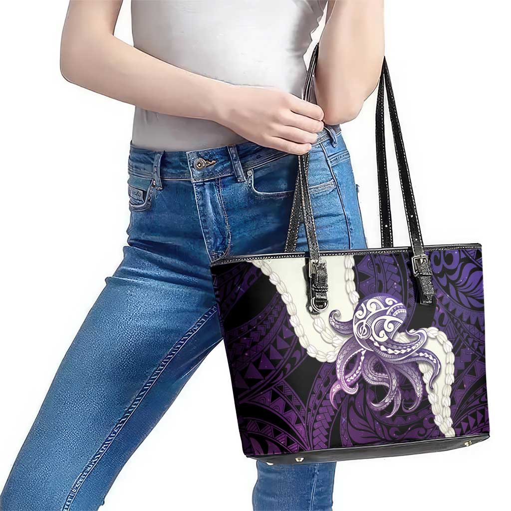 Purple Galaxy Polynesia Tribal Octopus Tattoo Leather Tote Bag Pikake Lei Polynesian Pattern LT14 - Polynesian Pride