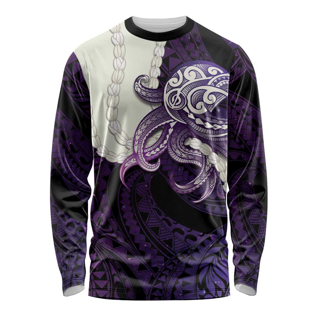 Purple Galaxy Polynesia Tribal Octopus Tattoo Long Sleeve Shirt Pikake Lei Polynesian Pattern LT14 Unisex Purple - Polynesian Pride