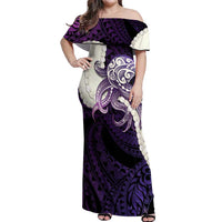 Purple Galaxy Polynesia Tribal Octopus Tattoo Off Shoulder Maxi Dress Pikake Lei Polynesian Pattern LT14 Women Purple - Polynesian Pride