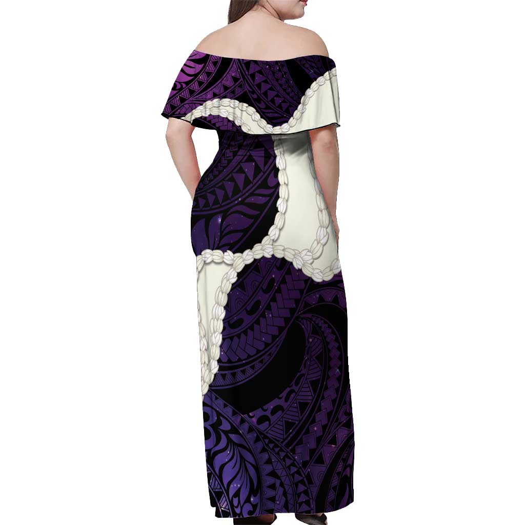 Purple Galaxy Polynesia Tribal Octopus Tattoo Off Shoulder Maxi Dress Pikake Lei Polynesian Pattern LT14 - Polynesian Pride