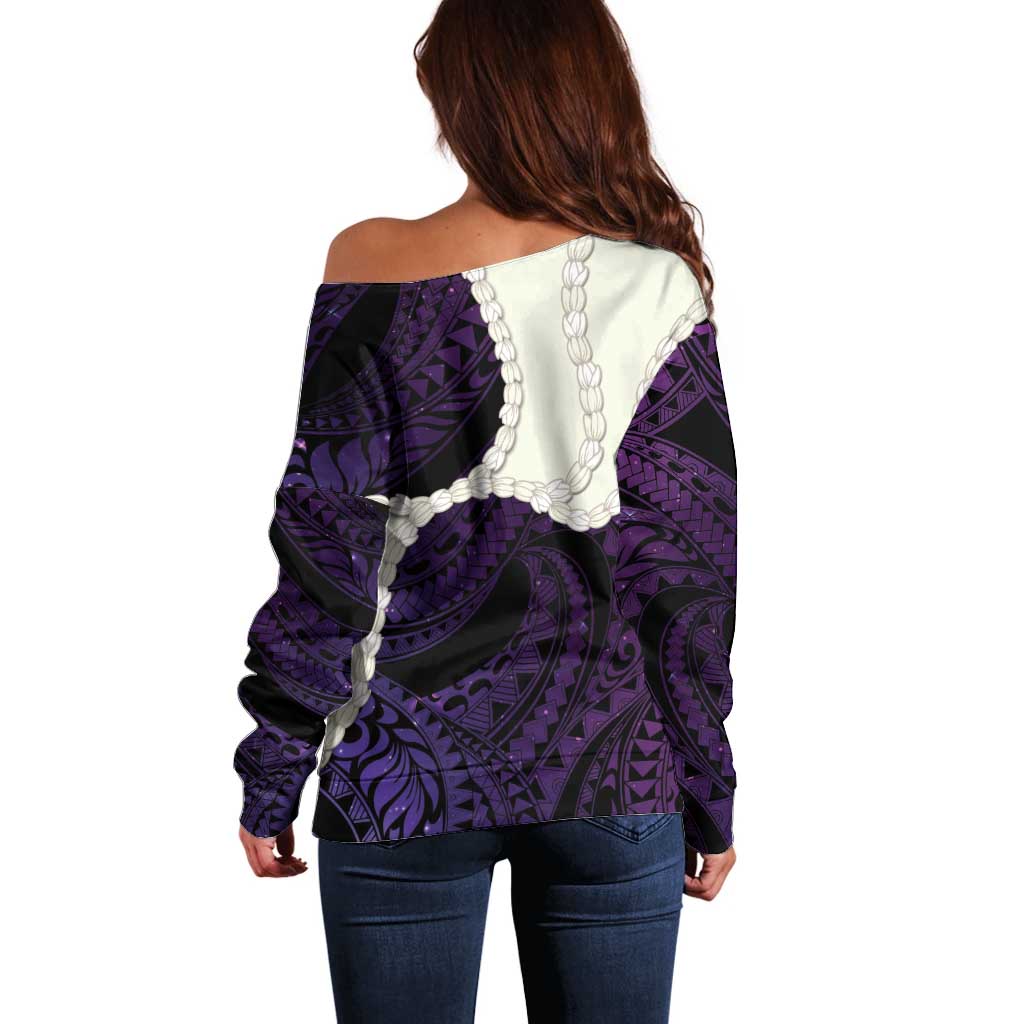 Purple Galaxy Polynesia Tribal Octopus Tattoo Off Shoulder Sweater Pikake Lei Polynesian Pattern LT14 - Polynesian Pride