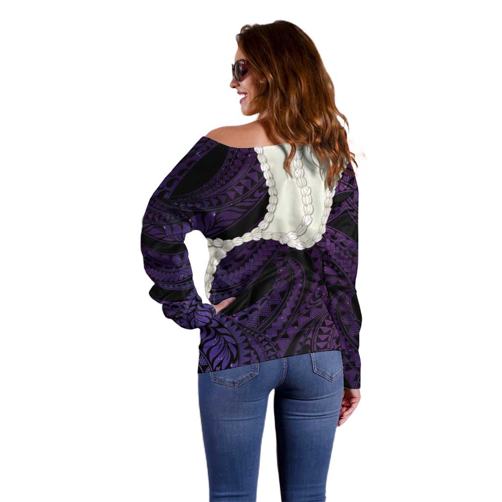Purple Galaxy Polynesia Tribal Octopus Tattoo Off Shoulder Sweater Pikake Lei Polynesian Pattern LT14 - Polynesian Pride
