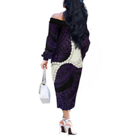 Purple Galaxy Polynesia Tribal Octopus Tattoo Off The Shoulder Long Sleeve Dress Pikake Lei Polynesian Pattern LT14 - Polynesian Pride