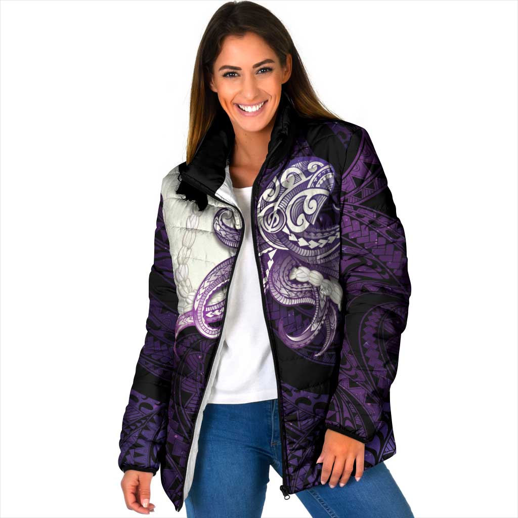 Purple Galaxy Polynesia Tribal Octopus Tattoo Padded Jacket Pikake Lei Polynesian Pattern LT14 Women Purple - Polynesian Pride