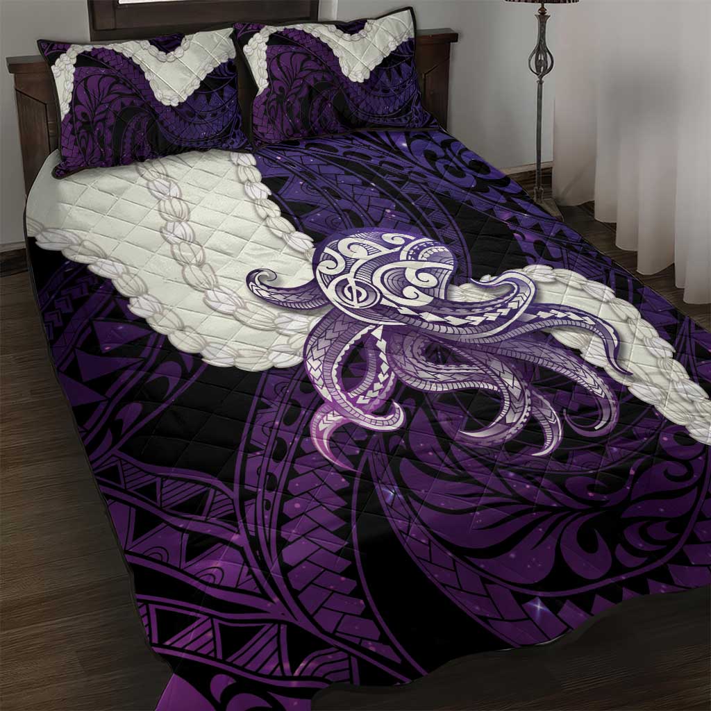 Purple Galaxy Polynesia Tribal Octopus Tattoo Quilt Bed Set Pikake Lei Polynesian Pattern LT14 Purple - Polynesian Pride