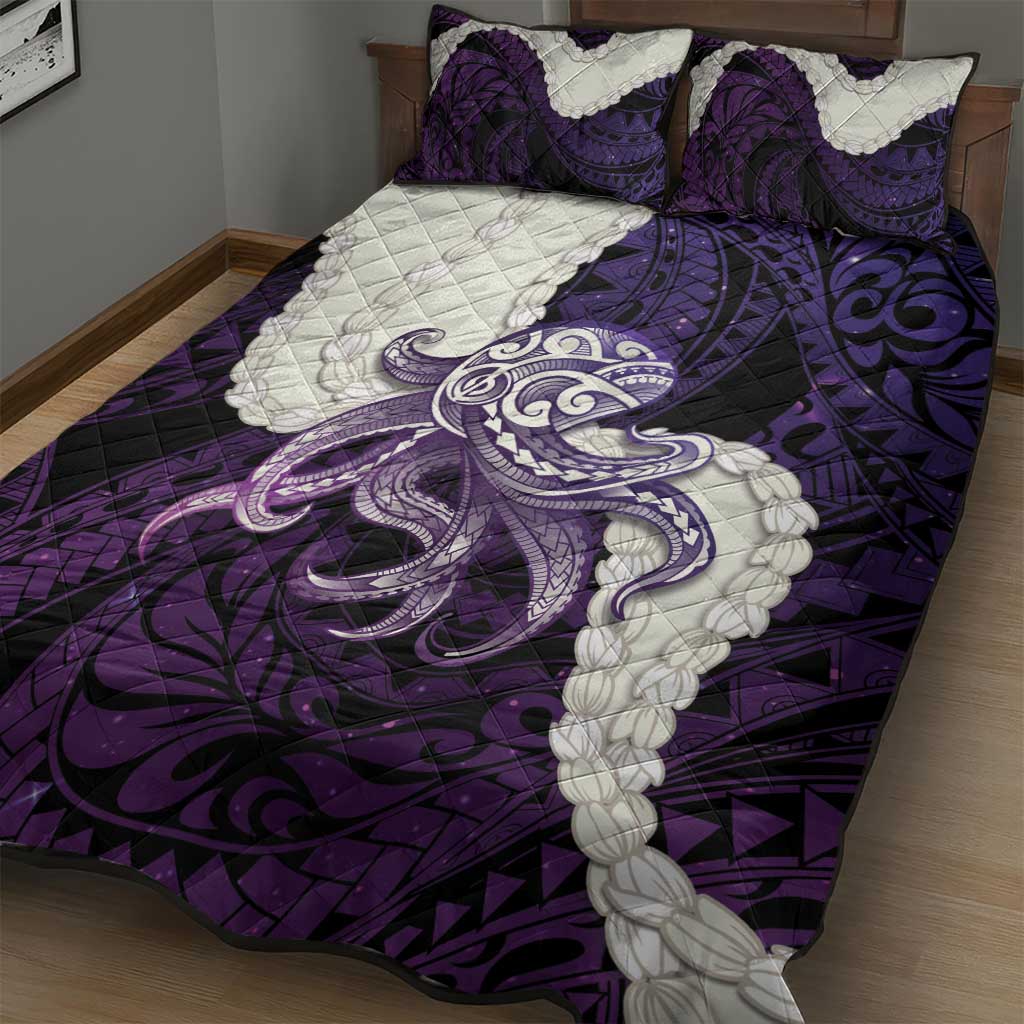 Purple Galaxy Polynesia Tribal Octopus Tattoo Quilt Bed Set Pikake Lei Polynesian Pattern LT14 - Polynesian Pride