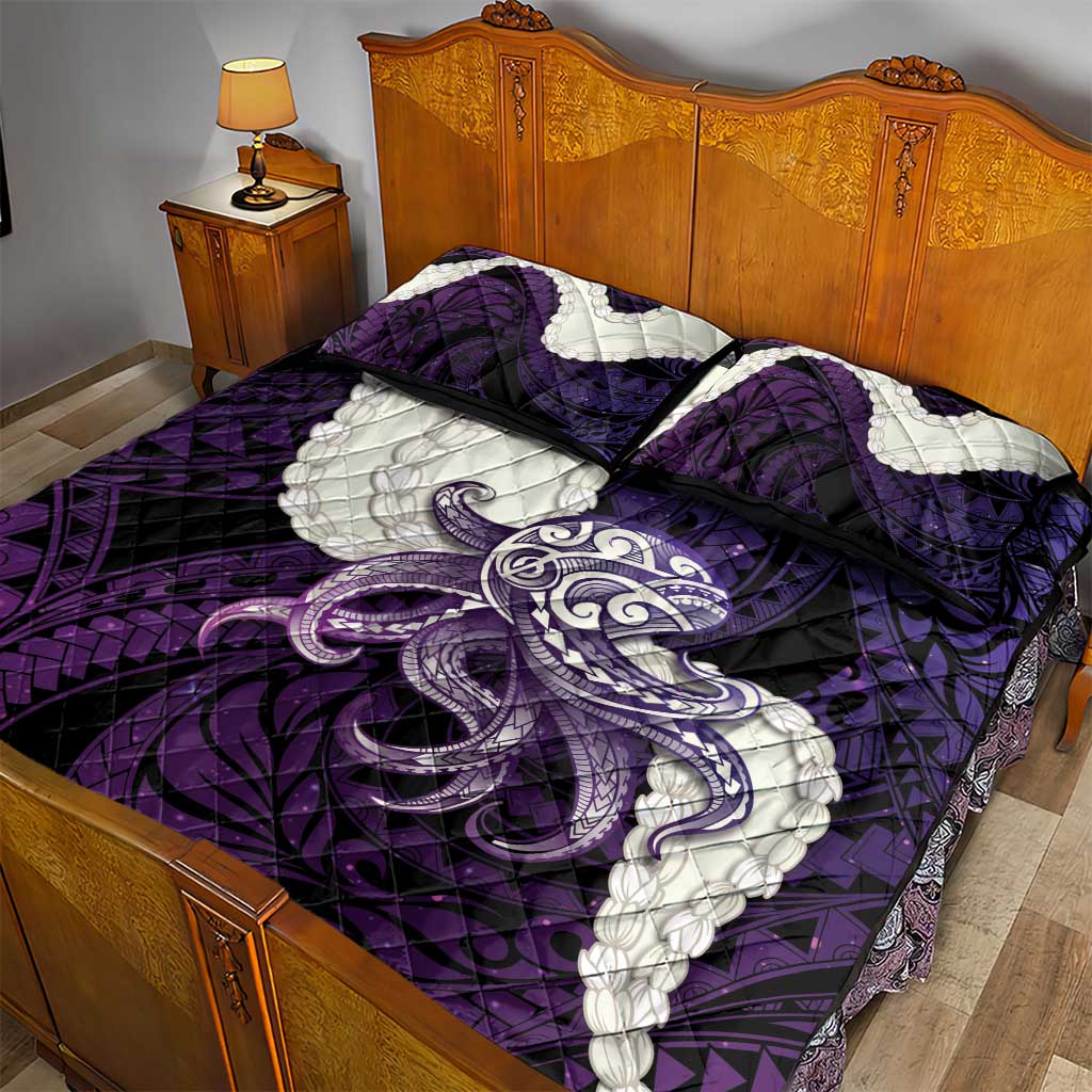 Purple Galaxy Polynesia Tribal Octopus Tattoo Quilt Bed Set Pikake Lei Polynesian Pattern LT14 - Polynesian Pride