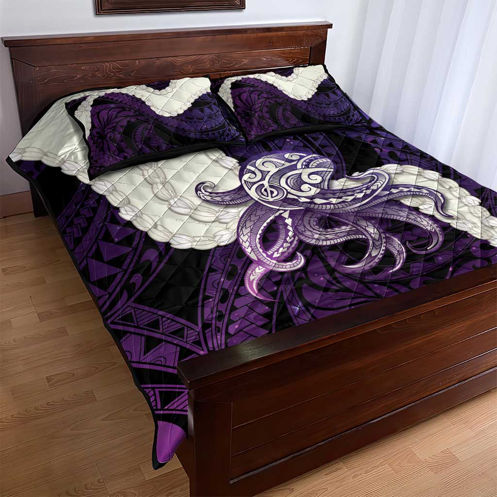 Purple Galaxy Polynesia Tribal Octopus Tattoo Quilt Bed Set Pikake Lei Polynesian Pattern LT14 - Polynesian Pride
