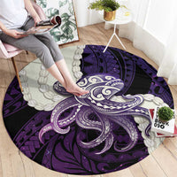 Purple Galaxy Polynesia Tribal Octopus Tattoo Round Carpet Pikake Lei Polynesian Pattern