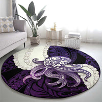Purple Galaxy Polynesia Tribal Octopus Tattoo Round Carpet Pikake Lei Polynesian Pattern