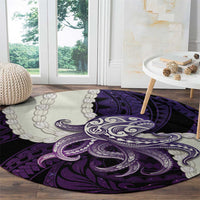 Purple Galaxy Polynesia Tribal Octopus Tattoo Round Carpet Pikake Lei Polynesian Pattern