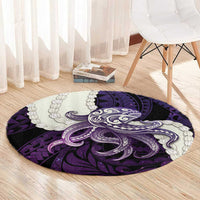 Purple Galaxy Polynesia Tribal Octopus Tattoo Round Carpet Pikake Lei Polynesian Pattern
