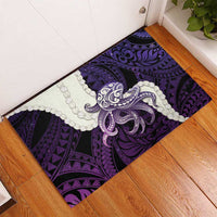 Purple Galaxy Polynesia Tribal Octopus Tattoo Rubber Doormat Pikake Lei Polynesian Pattern