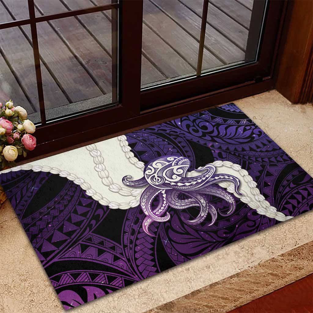 Purple Galaxy Polynesia Tribal Octopus Tattoo Rubber Doormat Pikake Lei Polynesian Pattern