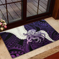 Purple Galaxy Polynesia Tribal Octopus Tattoo Rubber Doormat Pikake Lei Polynesian Pattern