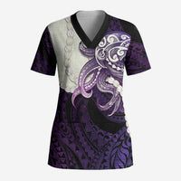 Purple Galaxy Polynesia Tribal Octopus Tattoo Scrub Top Pikake Lei Polynesian Pattern LT14 Adult Purple - Polynesian Pride