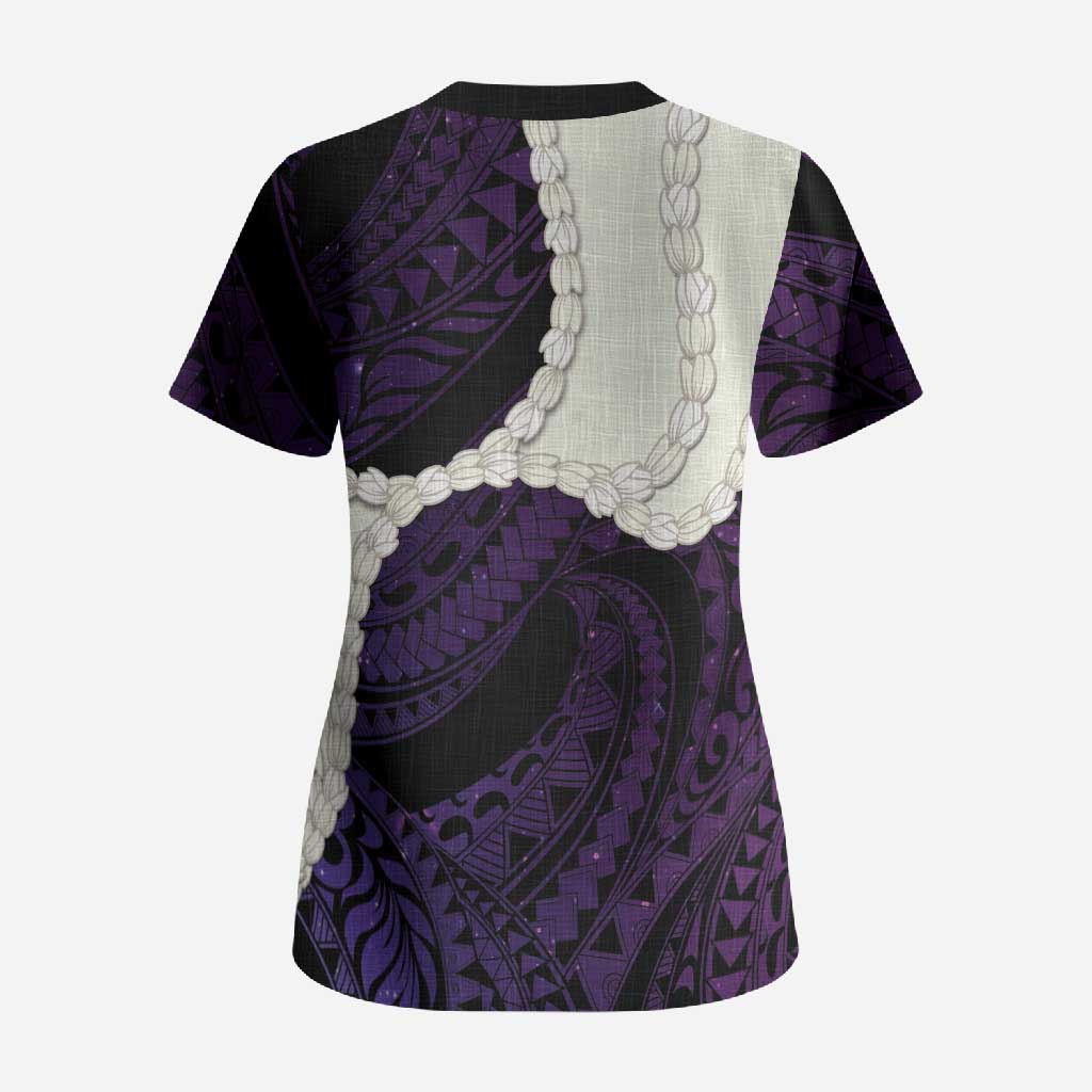 Purple Galaxy Polynesia Tribal Octopus Tattoo Scrub Top Pikake Lei Polynesian Pattern LT14 - Polynesian Pride