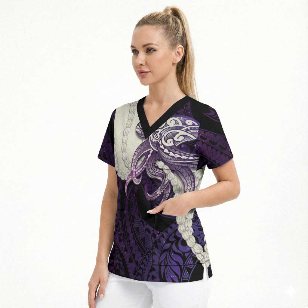 Purple Galaxy Polynesia Tribal Octopus Tattoo Scrub Top Pikake Lei Polynesian Pattern LT14 - Polynesian Pride