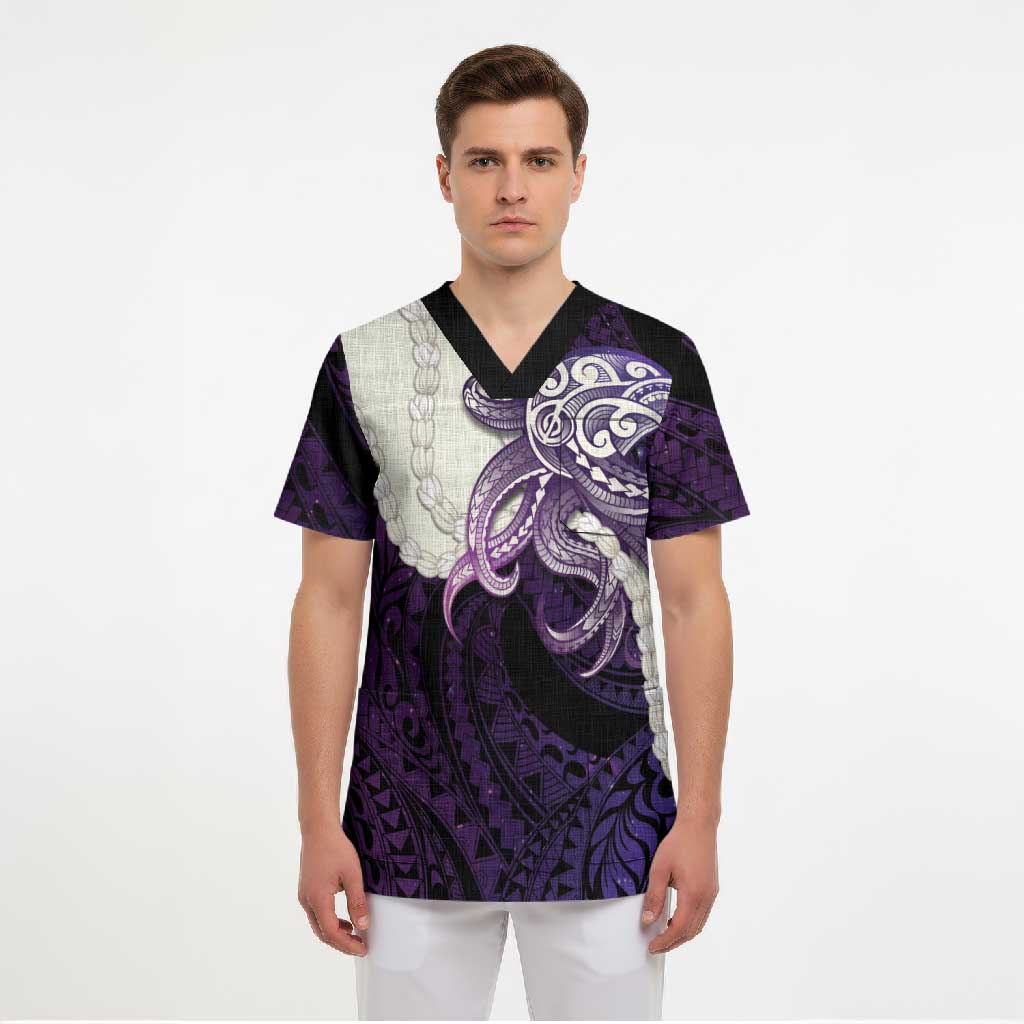 Purple Galaxy Polynesia Tribal Octopus Tattoo Scrub Top Pikake Lei Polynesian Pattern LT14 - Polynesian Pride