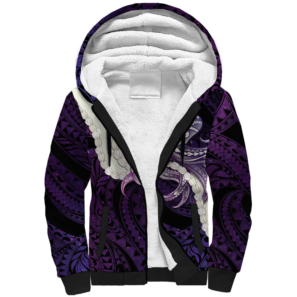 Purple Galaxy Polynesia Tribal Octopus Tattoo Sherpa Hoodie Pikake Lei Polynesian Pattern LT14 Unisex Purple - Polynesian Pride