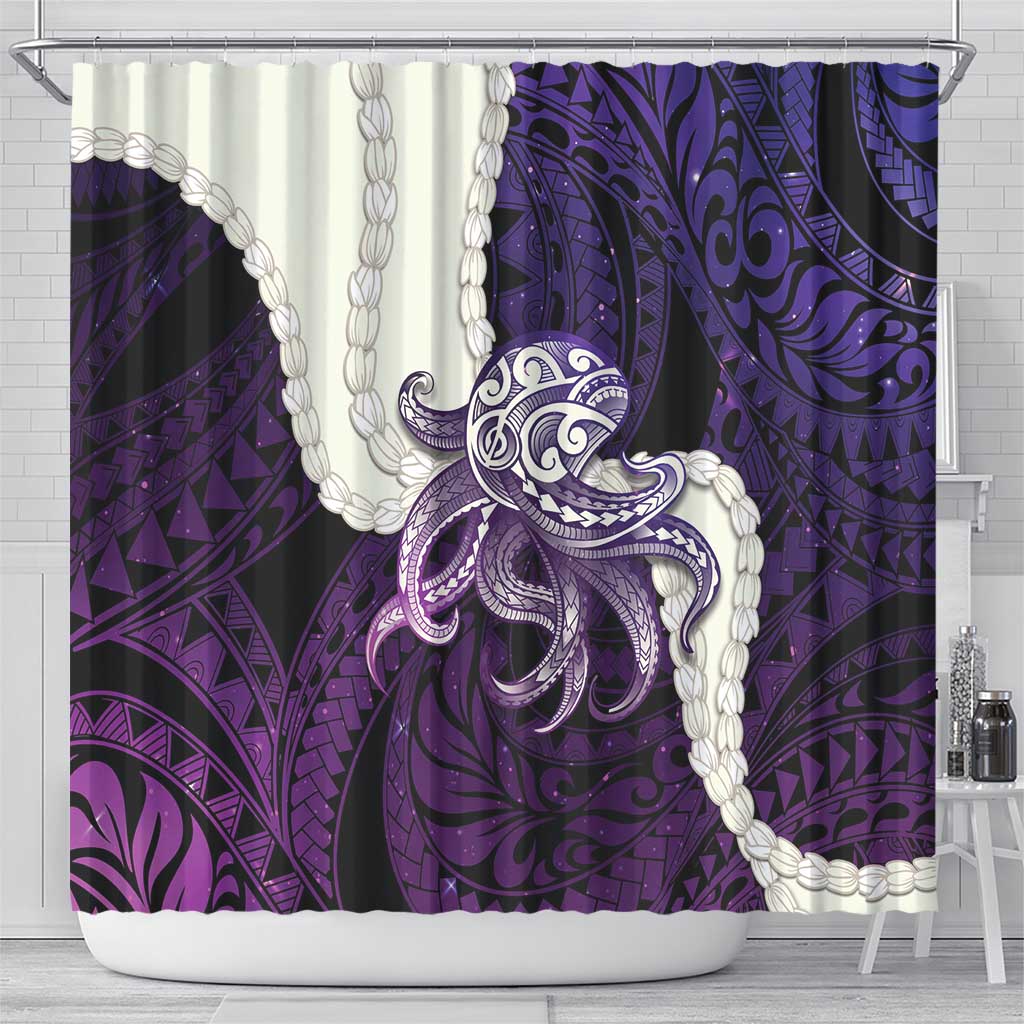 Purple Galaxy Polynesia Tribal Octopus Tattoo Shower Curtain Pikake Lei Polynesian Pattern LT14 - Polynesian Pride