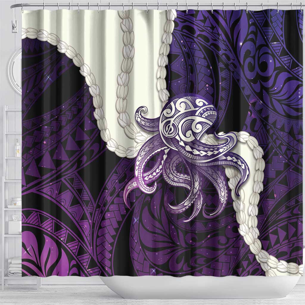 Purple Galaxy Polynesia Tribal Octopus Tattoo Shower Curtain Pikake Lei Polynesian Pattern LT14 - Polynesian Pride