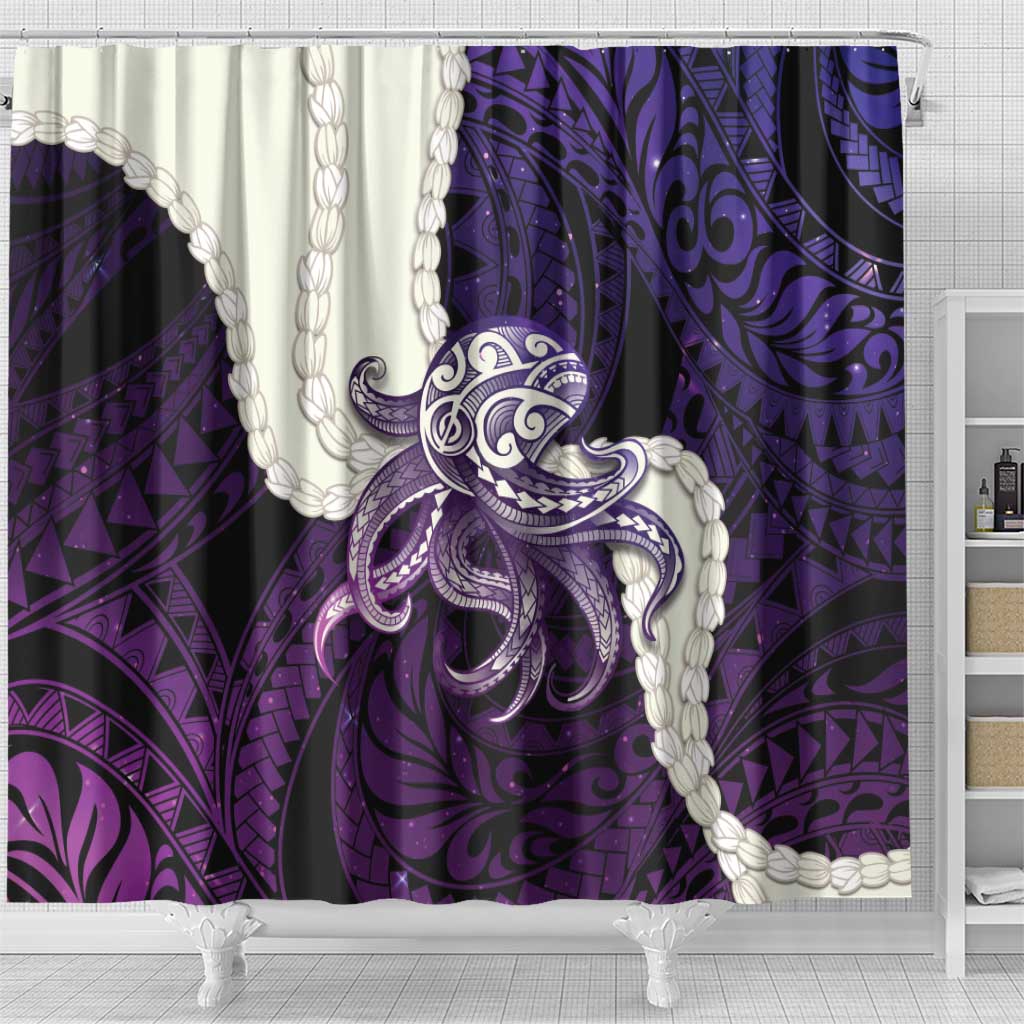 Purple Galaxy Polynesia Tribal Octopus Tattoo Shower Curtain Pikake Lei Polynesian Pattern LT14 - Polynesian Pride